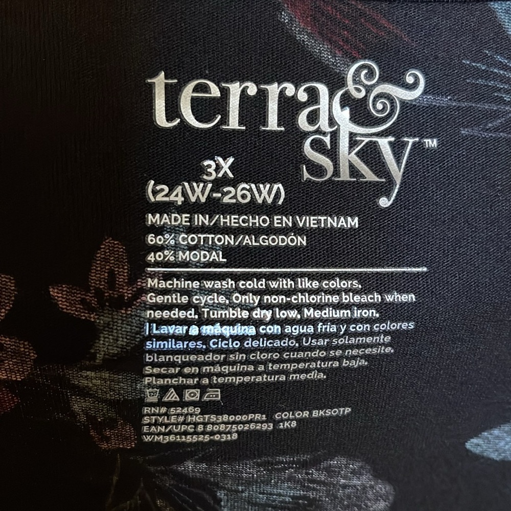 Terra & Sky Women's Flower Long Sleeves Floral Print Plus 3X - Picture 5 of 8